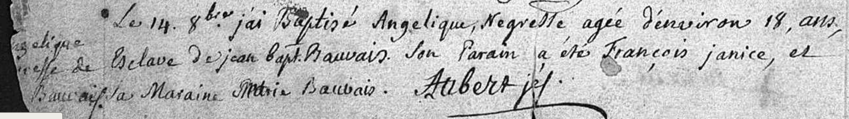 Birth record for François Janice's slave godson
