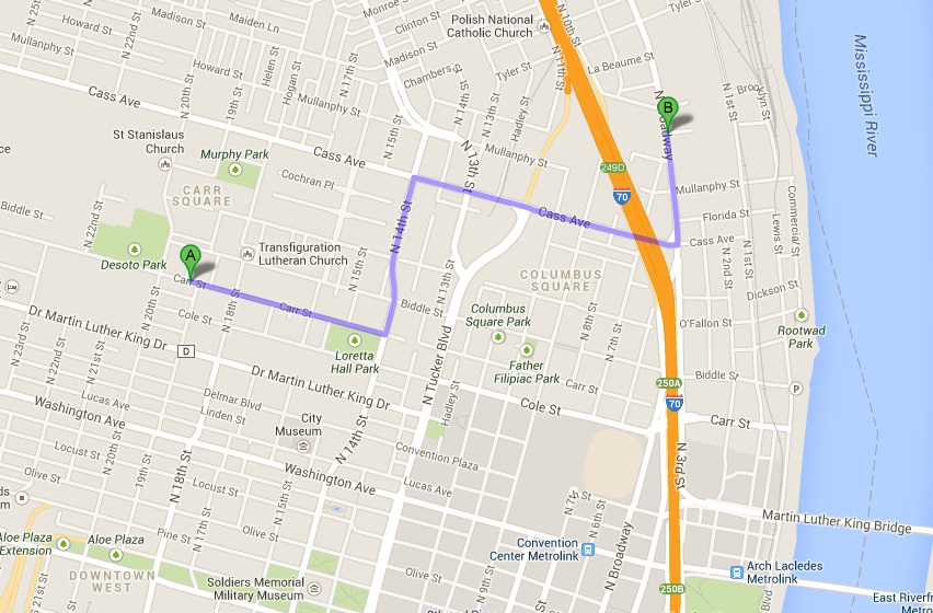 Ludwig's trip from the 1920-A Carr Street flat to the Gestring Wagon Factory