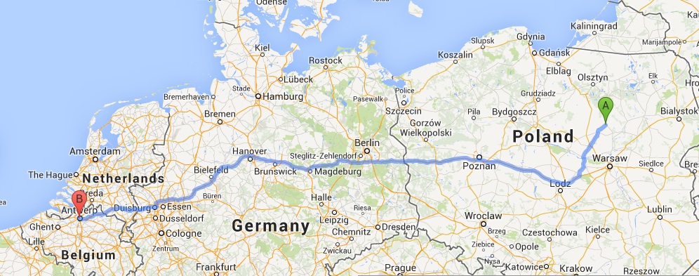 Przasnitz to Antwerp in modern-day Europe